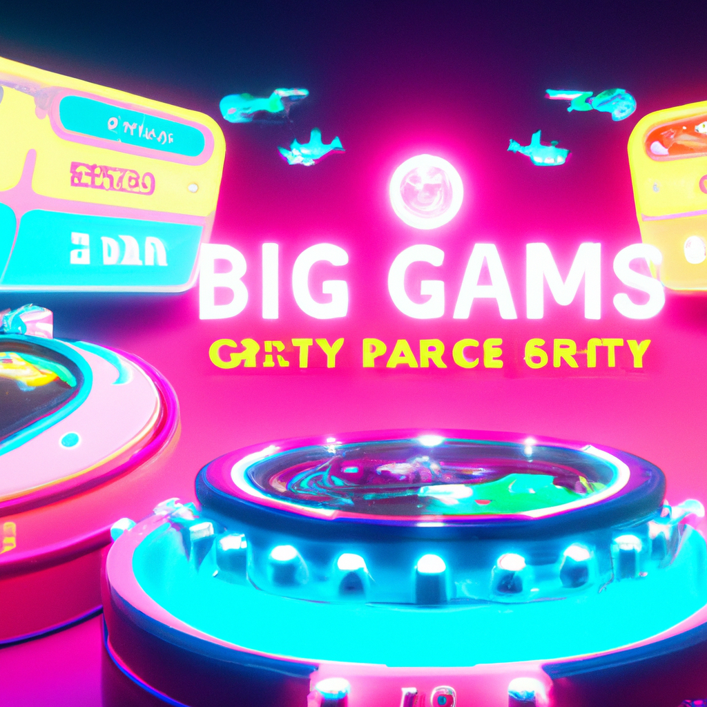 ArcadeAlcove hub with neon decks and HUD badges